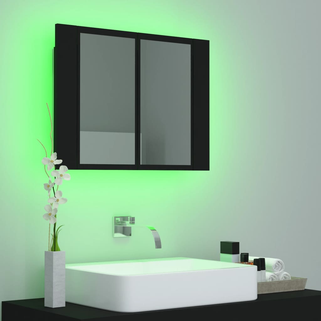 vidaXL Armario espejo de baño con luz LED acrílico negro 60x12x45 cm