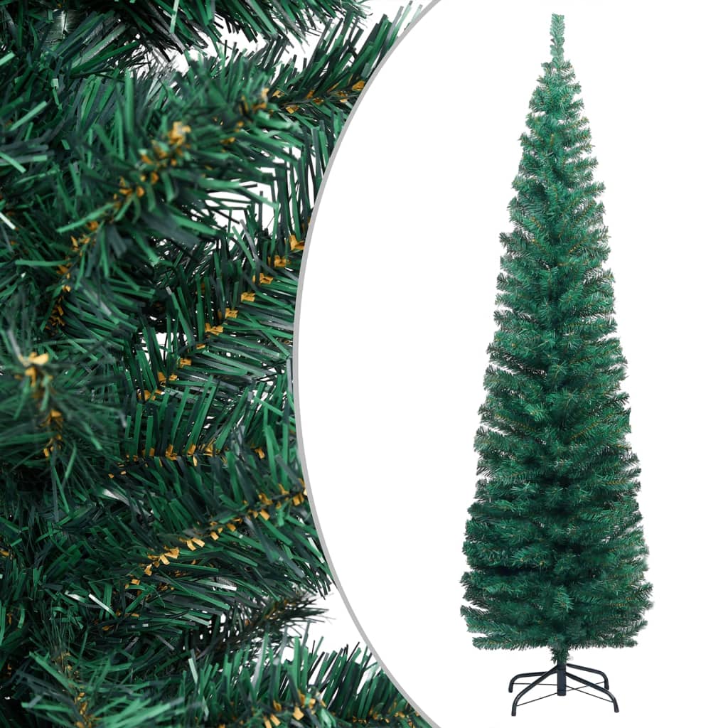 vidaXL Árbol Navidad artificial estrecho LED soporte PVC verde 180 cm