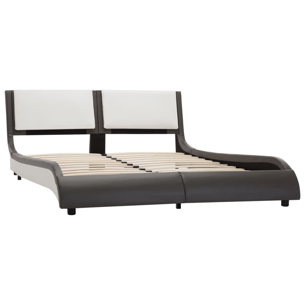 vidaXL Estructura de cama con LED cuero PE gris y blanco 120x200 cm