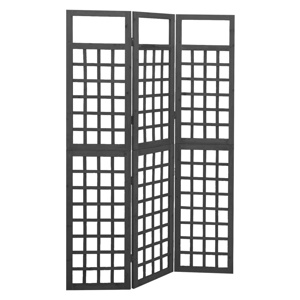 vidaXL Biombo/Enrejado de 3 paneles madera de abeto negro 121x180 cm