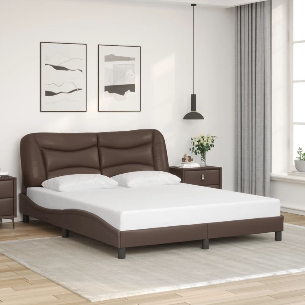 vidaXL Estructura de cama cabecero cuero sintético marrón 160x200 cm