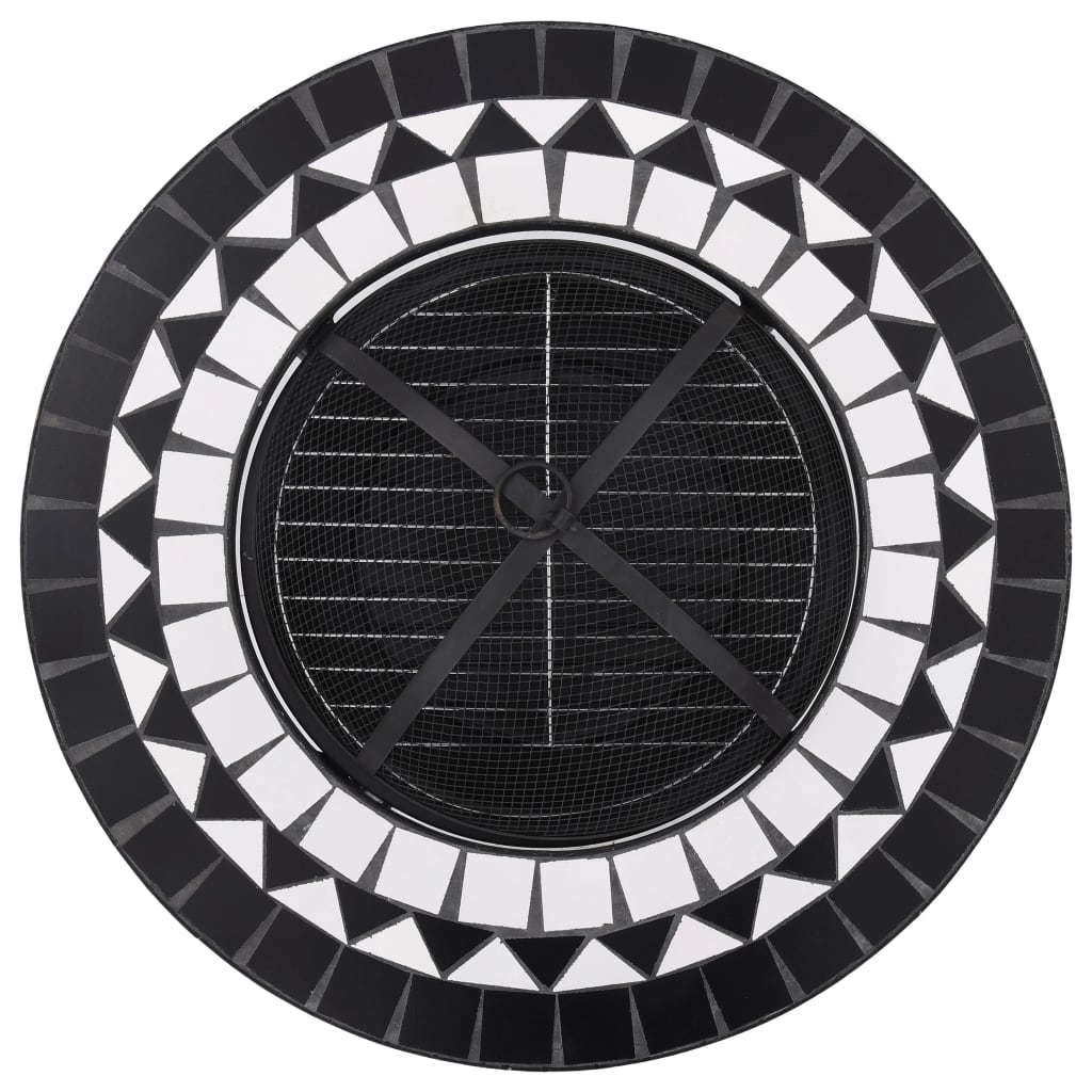 vidaXl Brasero de mosaico cerámica negro y blanco 68 cm