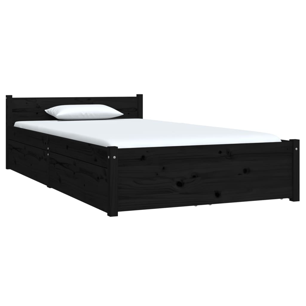 vidaXL Estructura de cama individual con cajones negro 90x190 cm