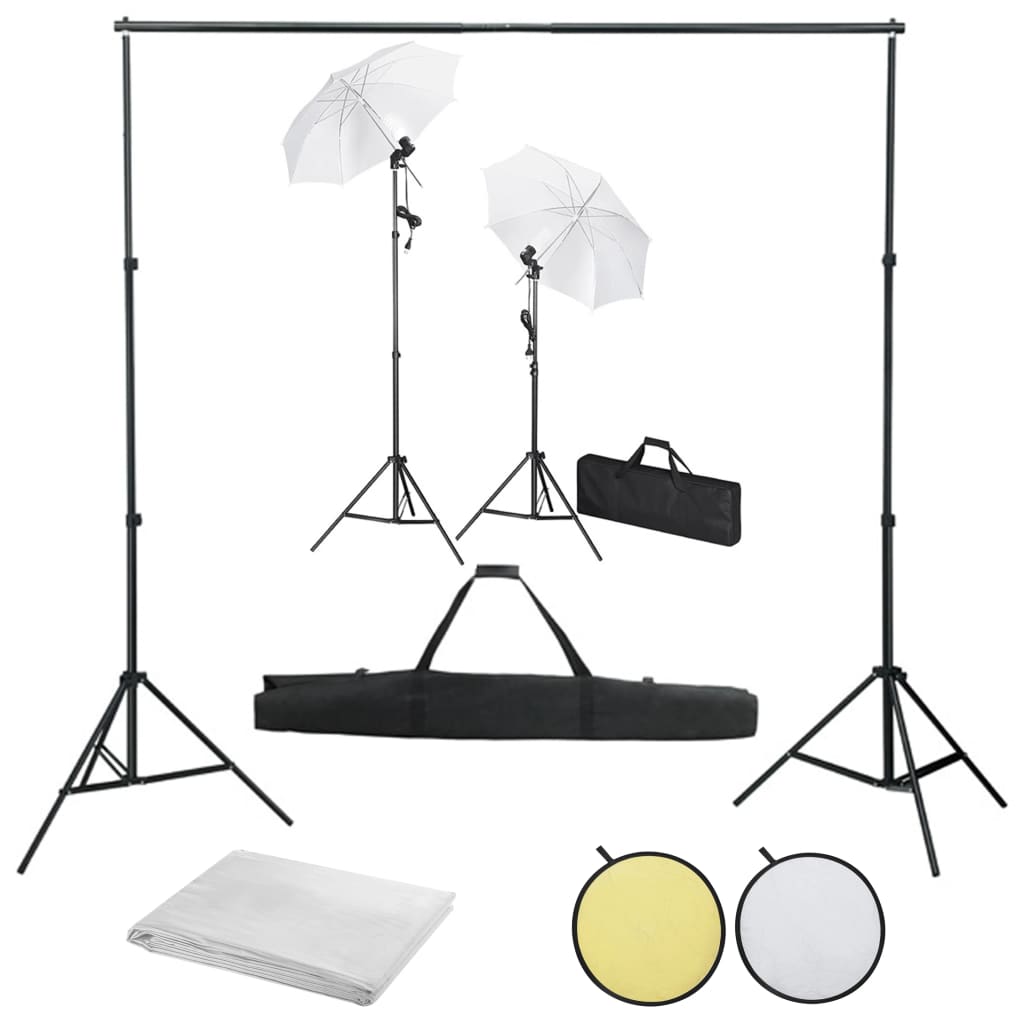 vidaXL Kit estudio fotográfico telones de fondo, lámparas y paraguas