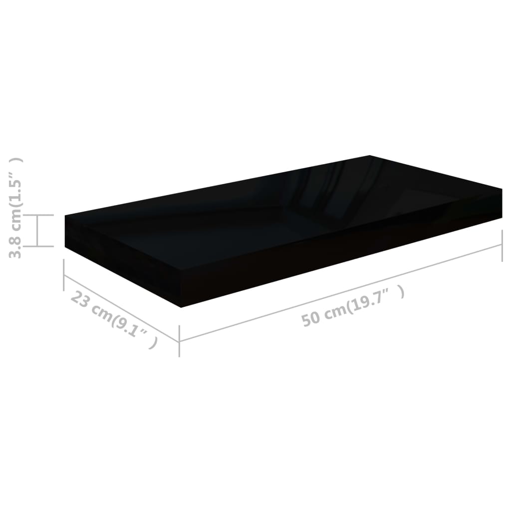 vidaXL Estante flotante de pared negro brillante MDF 50x23x3,8 cm