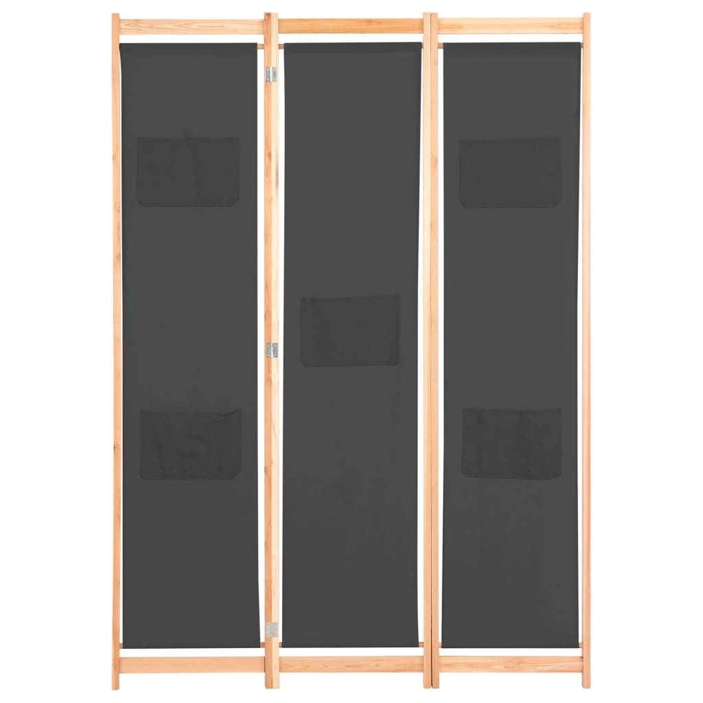 vidaXL Biombo divisor de 3 paneles de tela gris 120x170x4 cm