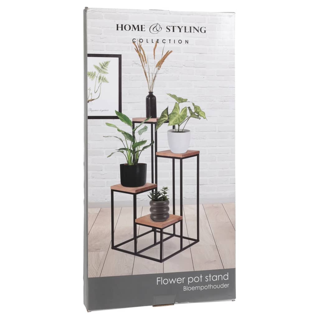 Home&Styling Soporte para plantas con 4 estantes natural y negro