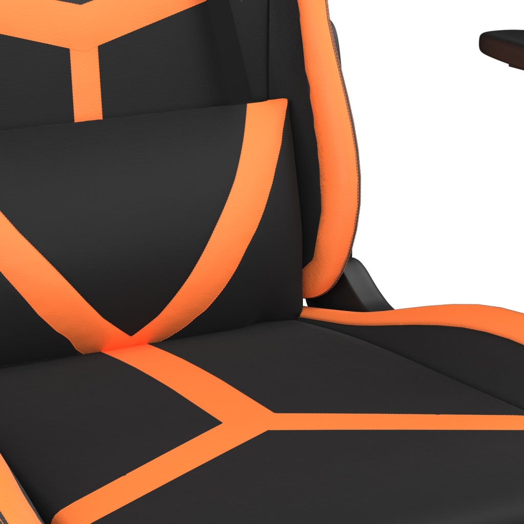vidaXL Silla gaming de masaje cuero sintético negro y naranja