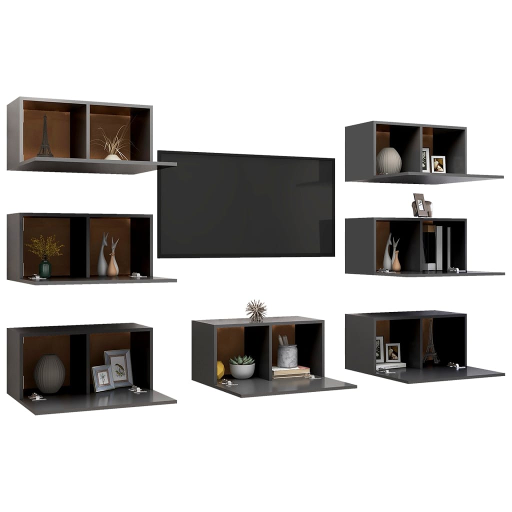 vidaXL Muebles de salón 7 pzas madera ingeniería gris 30,5x30x60 cm