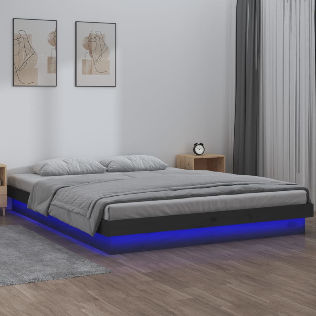 vidaXL Estructura de cama con LED de madera maciza gris 140x200 cm