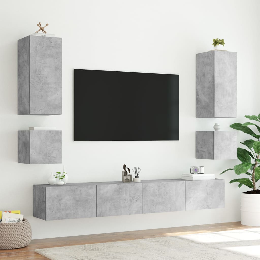 vidaXL Mueble de TV de pared con luces LED gris hormigón 40,5x35x40 cm
