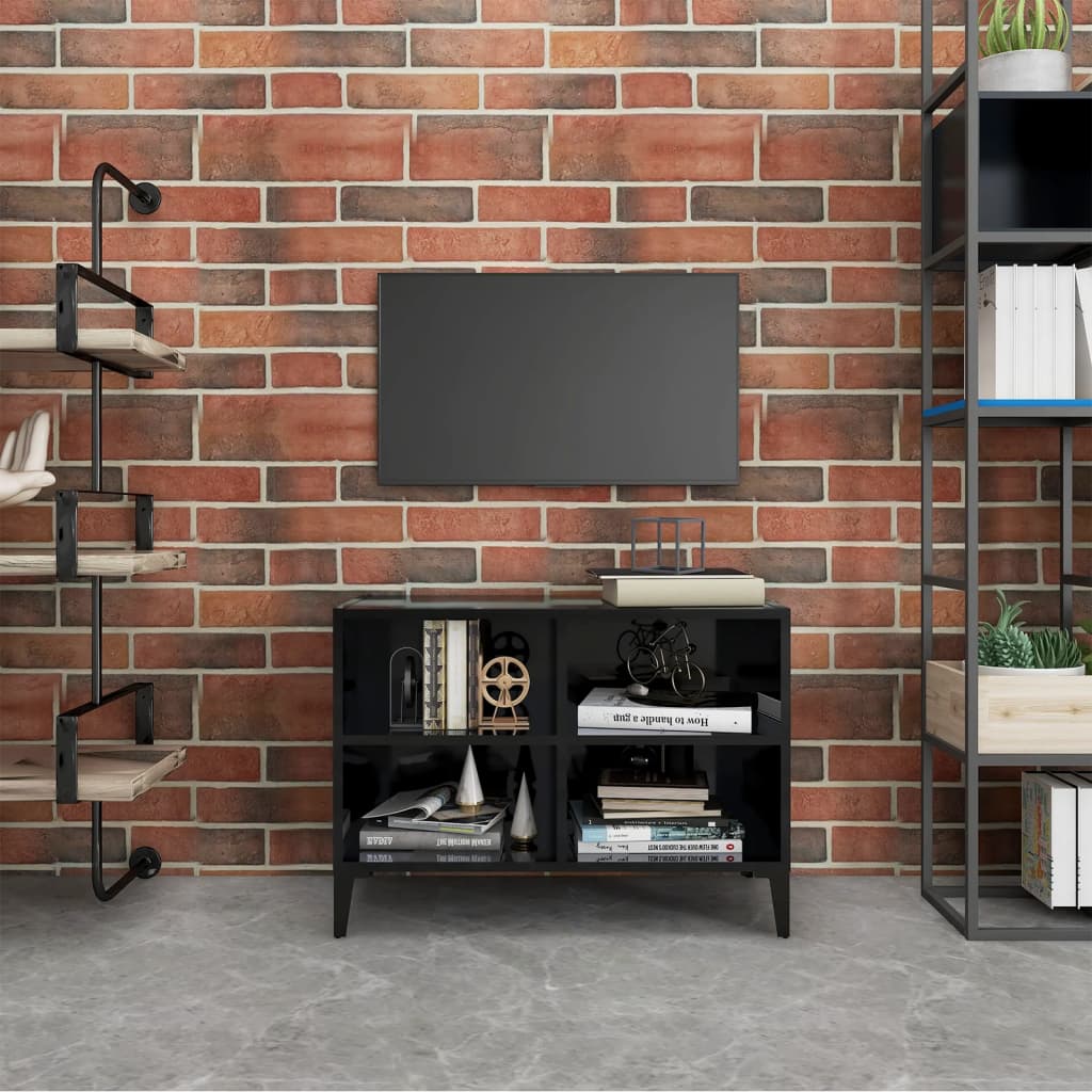 vidaXL Mueble de TV con patas de metal negro brillante 69,5x30x50 cm
