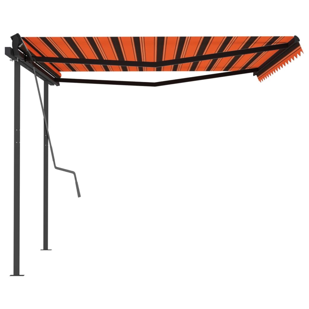 vidaXL Toldo manual retráctil con postes naranja y marrón 4x3 m