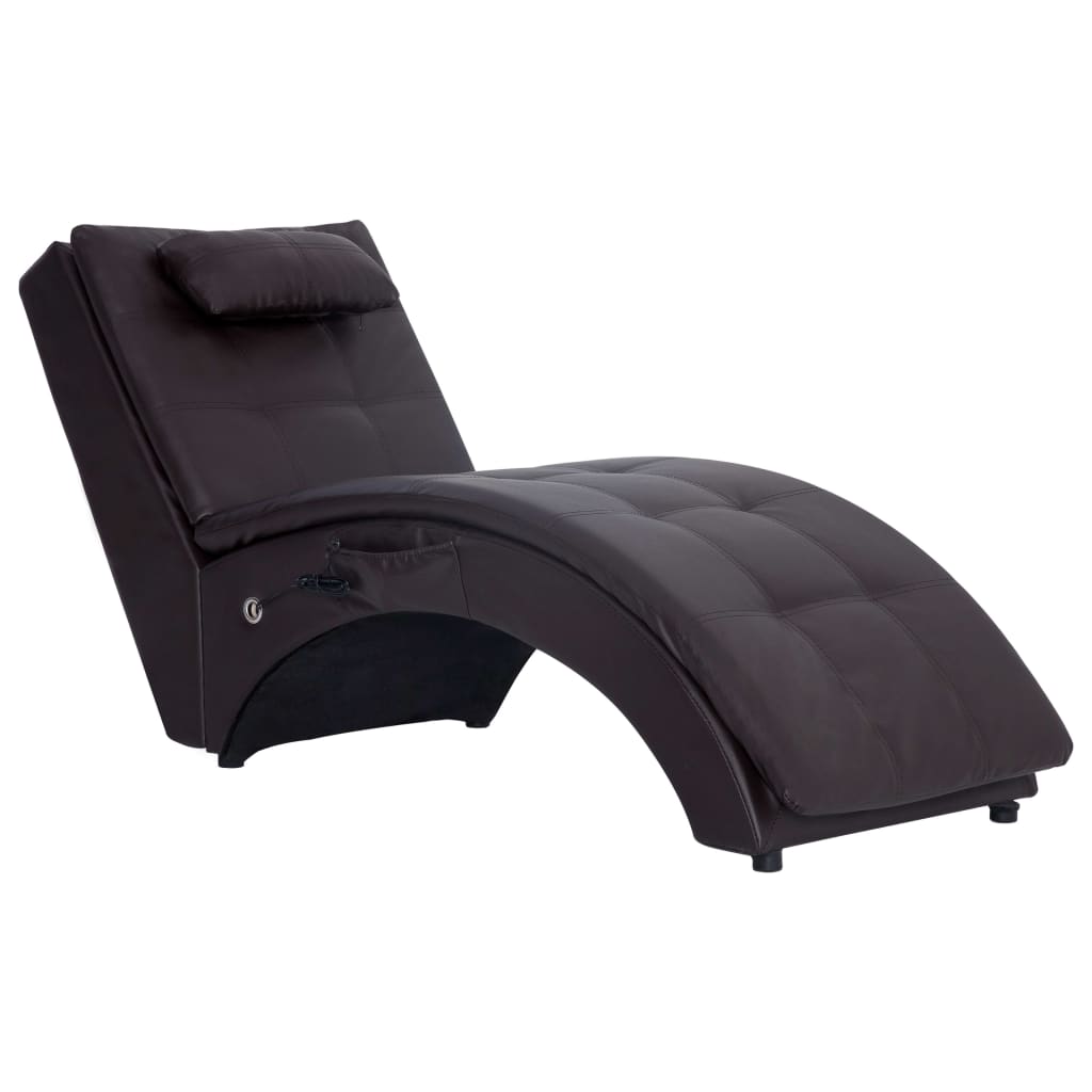 vidaXL Diván de masaje con almohada de cuero sintético marrón