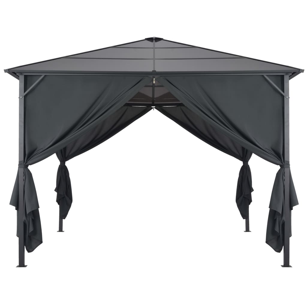 vidaXL Cenador con cortinas aluminio 3x3 m negro