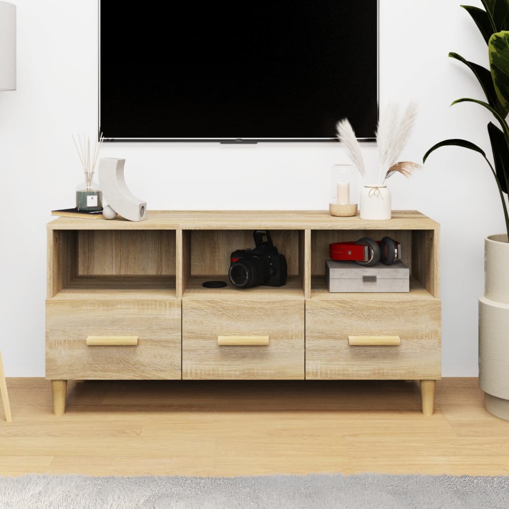 vidaXL Mueble para TV madera contrachapada color roble 102x36x50 cm