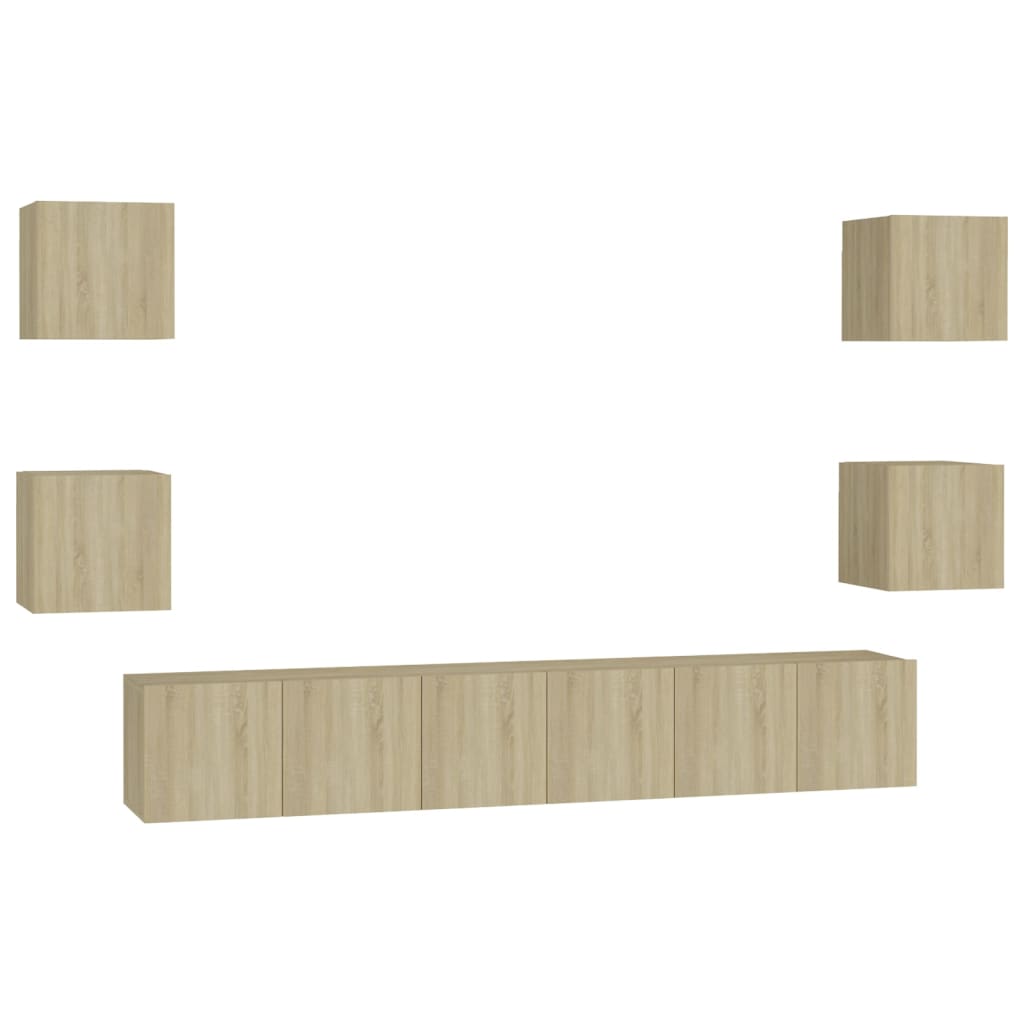 vidaXL Set muebles de salón TV 7 pzas madera ingeniería roble Sonoma