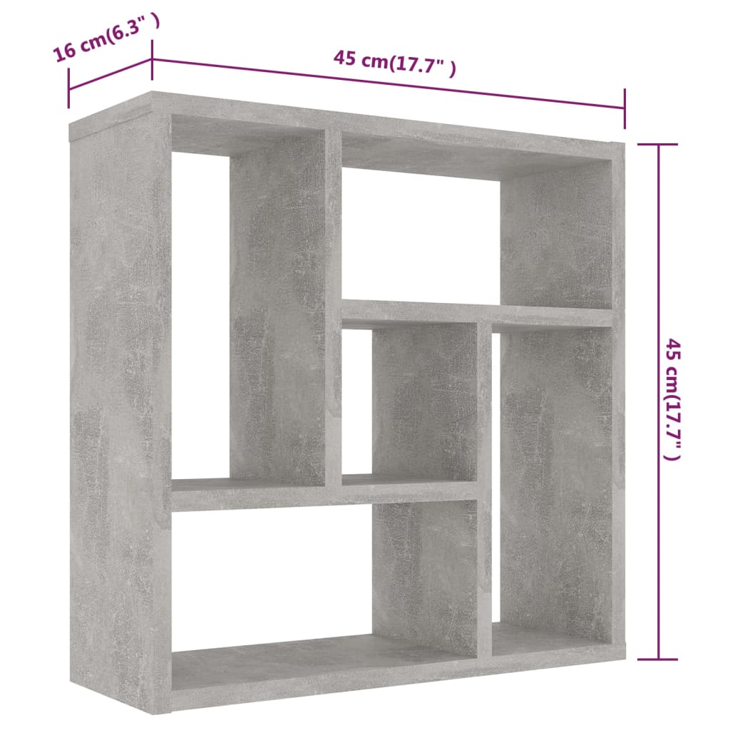 vidaXL Estantería de pared contrachapada gris hormigón 45,1x16x45,1 cm