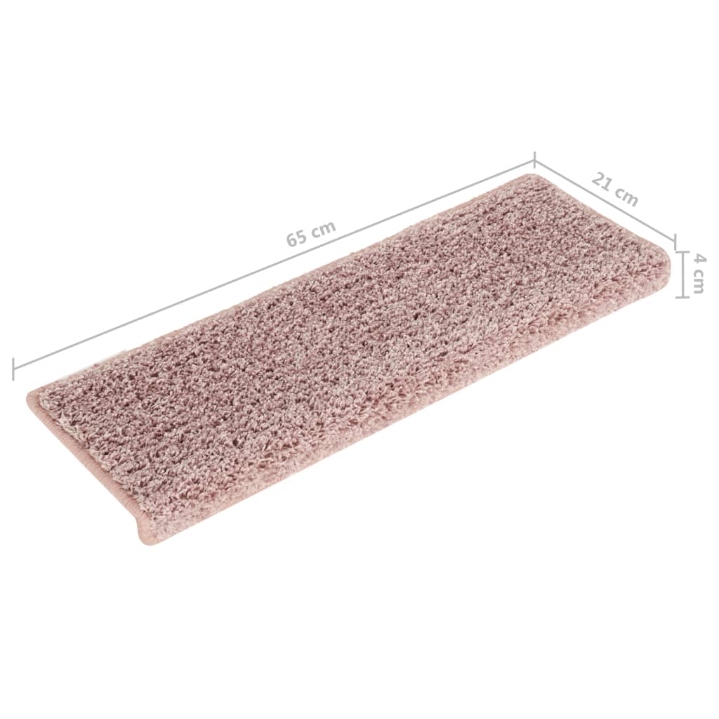 vidaXL Alfombras de peldaños de escalera 15uds blanco y rosa 65x21x4cm
