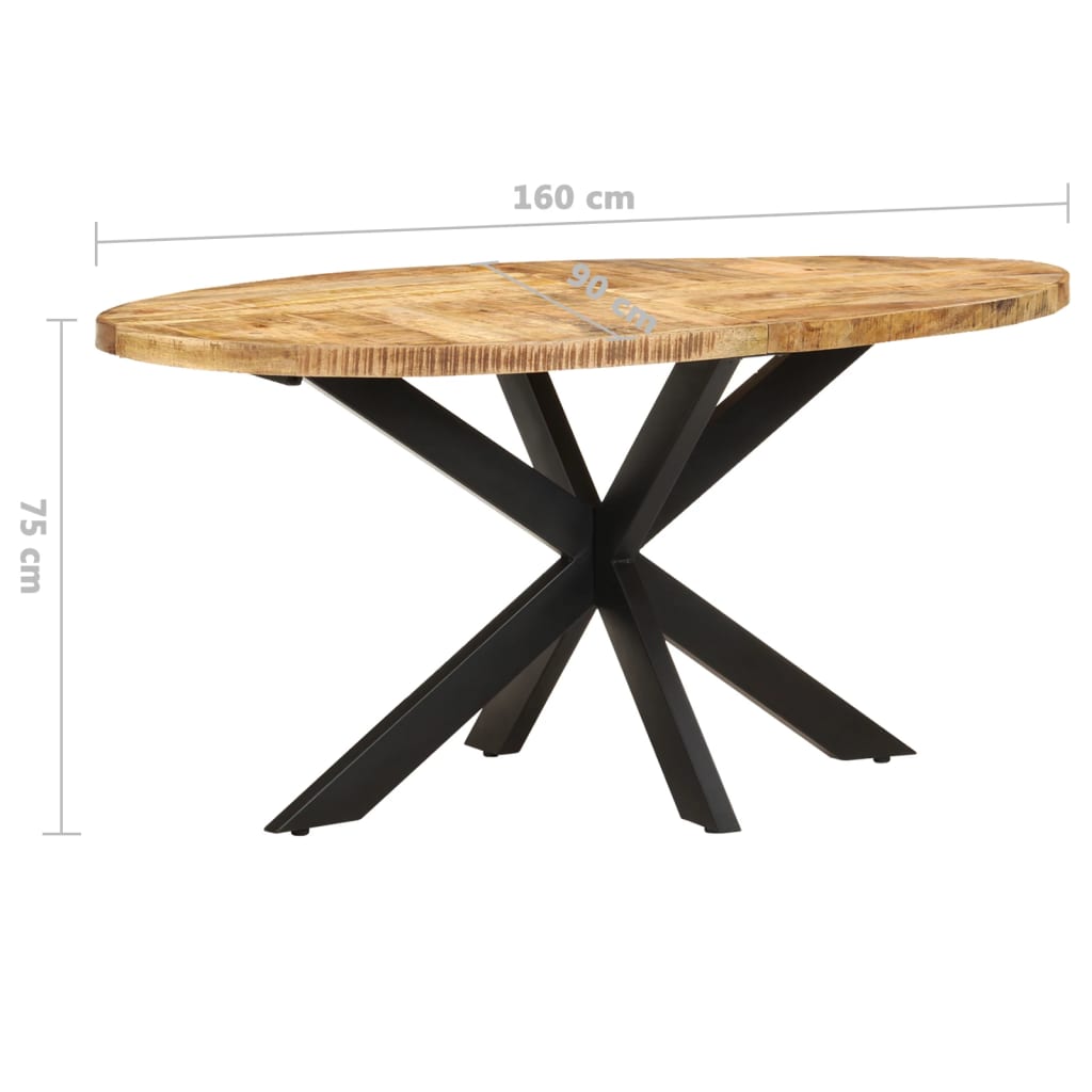 vidaXL Mesa de comedor de madera de mango rugosa 160x90x75 cm