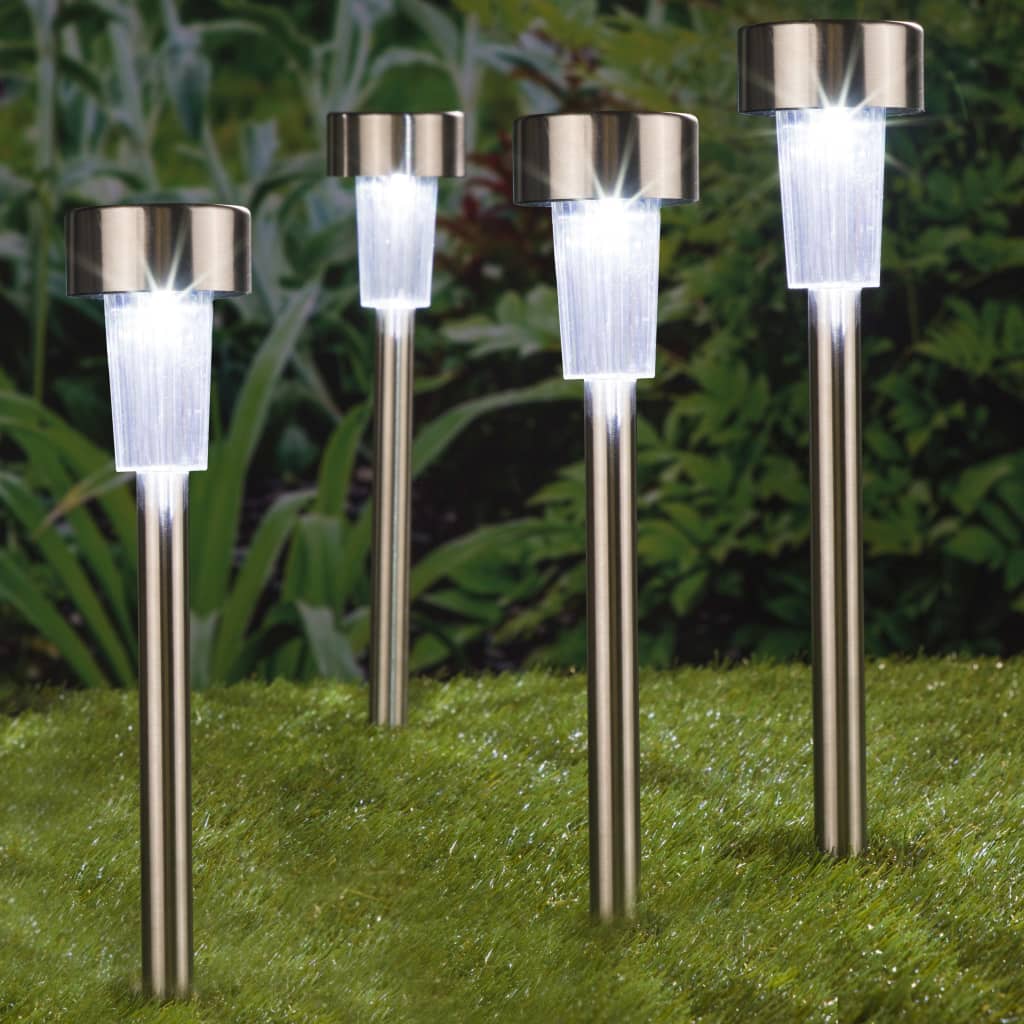 HI Lámparas solares LED de jardín 4 unidades acero inoxidable 36 cm