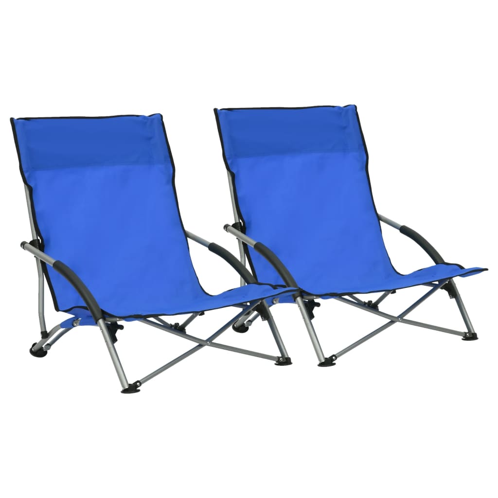 vidaXL Sillas de playa plegables 2 unidades tela azul