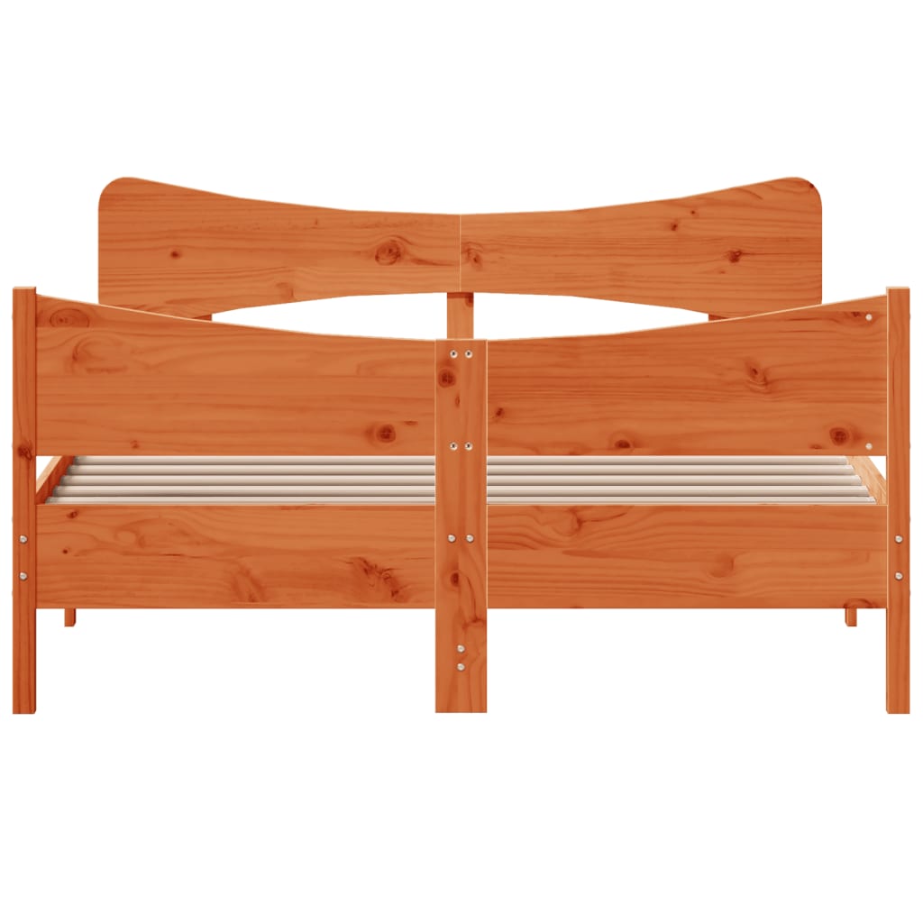 vidaXL Estructura cama con cabecero madera pino marrón cera 135x190 cm