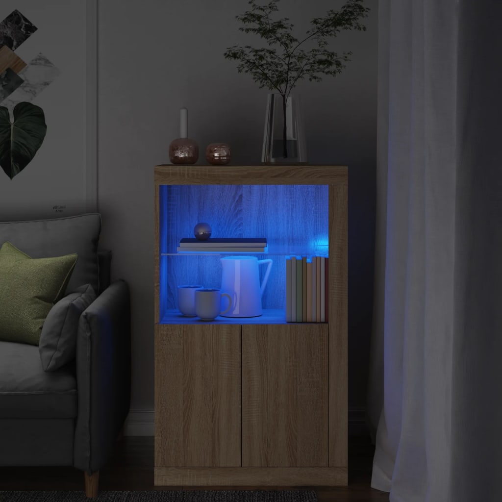 vidaXL Aparador con luces LED madera de ingeniería roble Sonoma