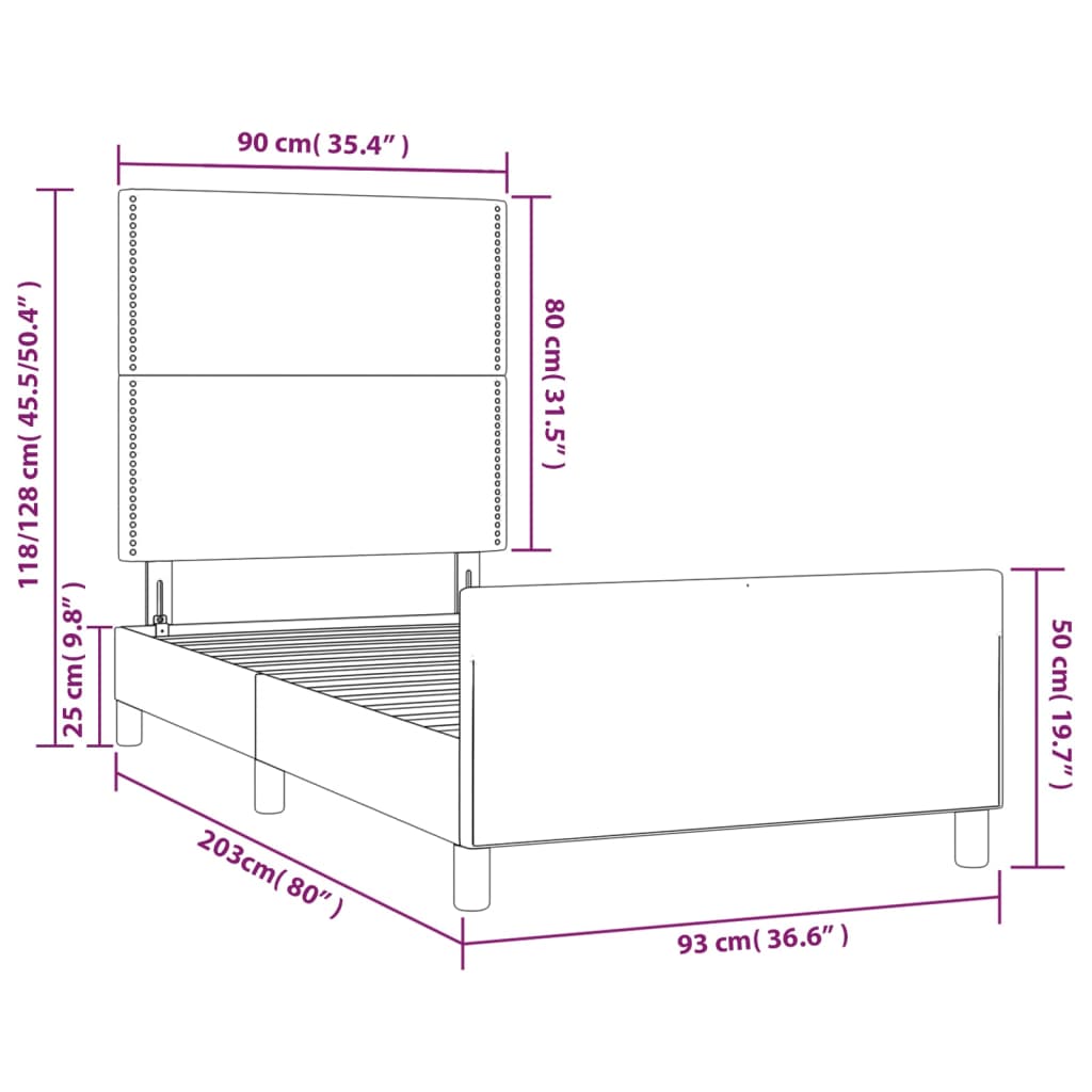 vidaXL Estructura de cama con cabecero de tela gris oscuro 90x200 cm