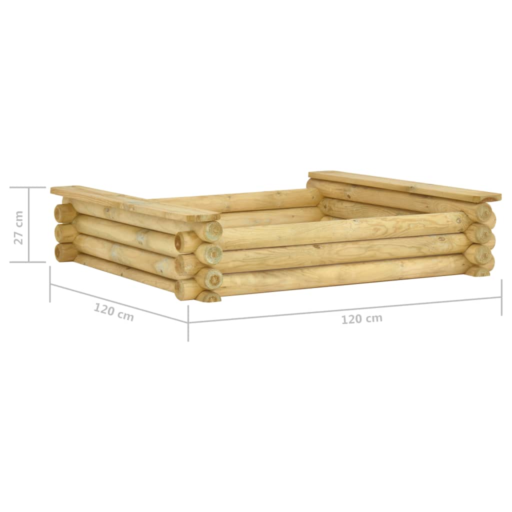 vidaXL Arenero de madera de pino impregnada 120x120x27 cm