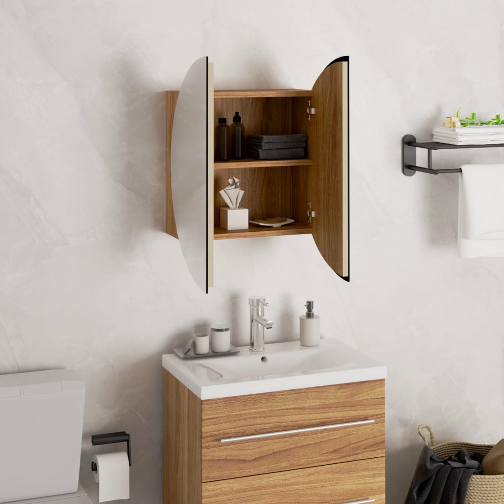 vidaXL Armario de baño con espejo redondo y LED roble 40x40x17,5 cm
