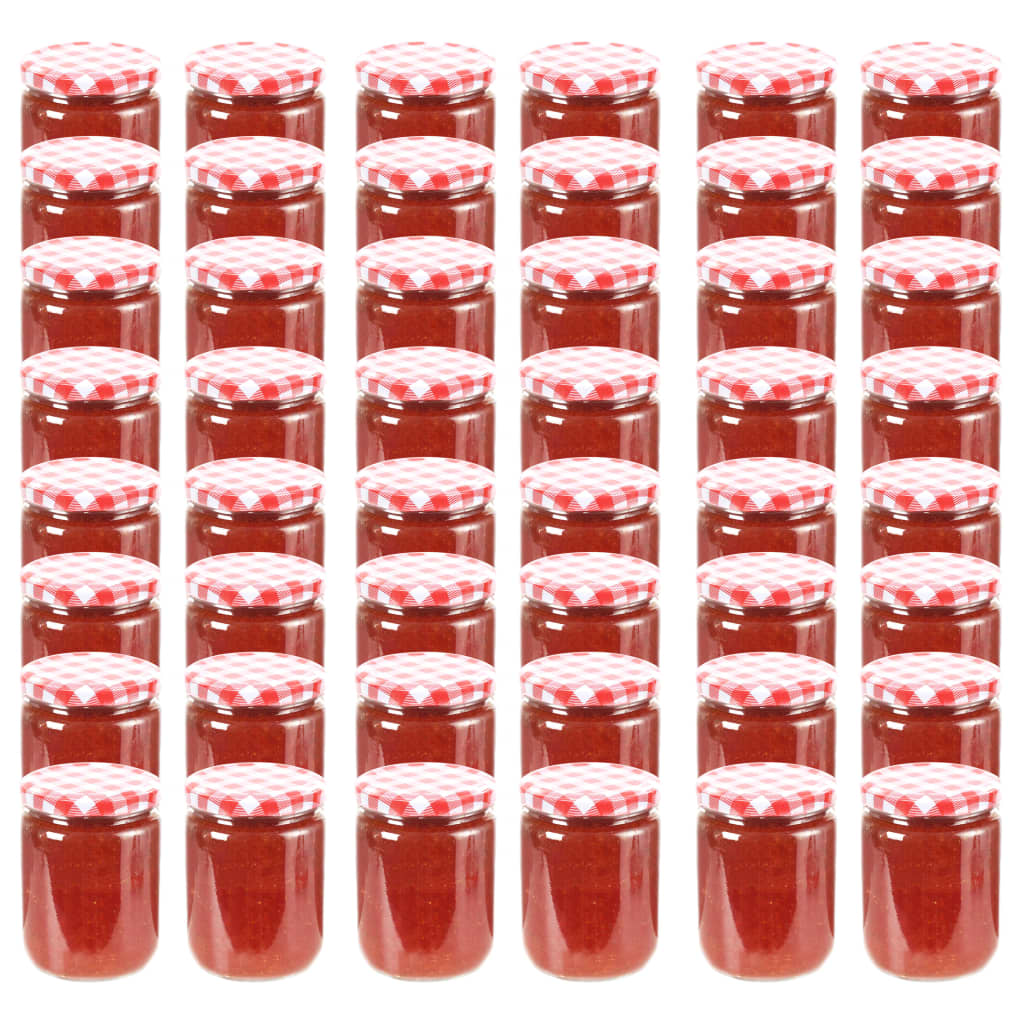 vidaXL Tarros de mermelada de vidrio tapa blanca y roja 48 uds 230 ml