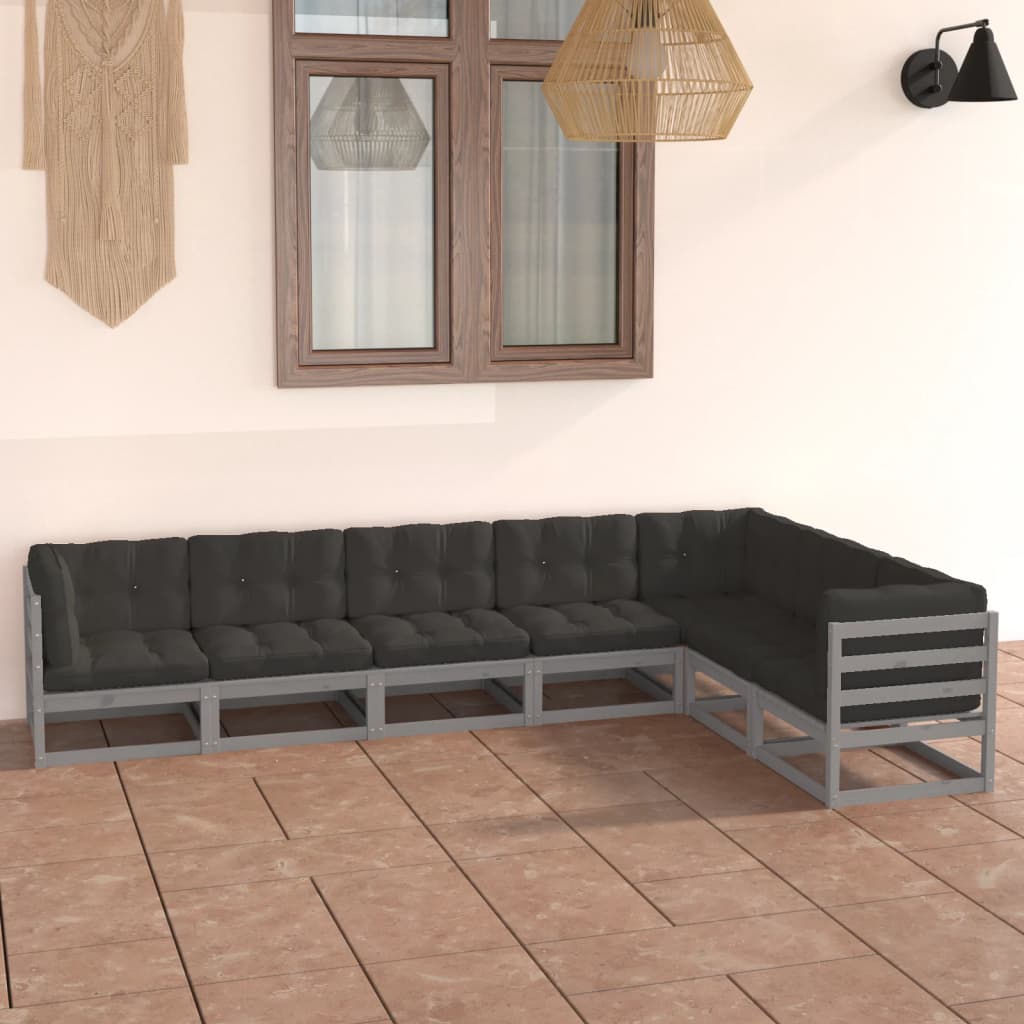 vidaXL Set de muebles de jardín 7 pzas con cojines madera pino gris