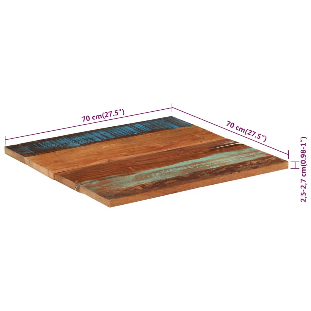 vidaXL Tablero de mesa madera maciza reciclada 70x70x(2,5-2,7) cm