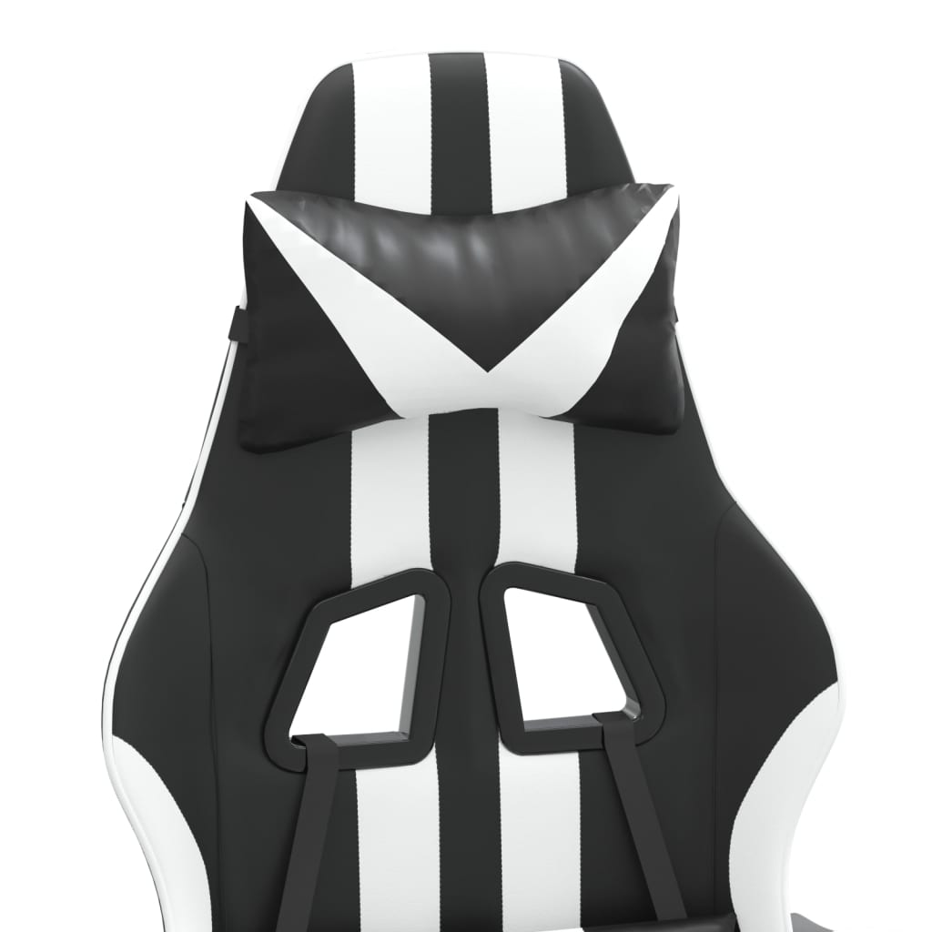 vidaXL Silla gaming con reposapiés cuero sintético negro blanco