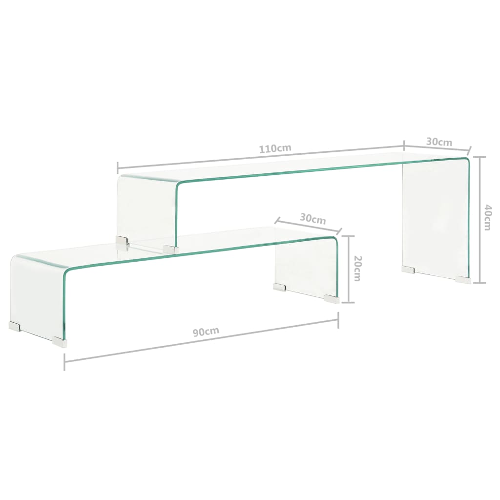 vidaXL Set mesas de centro 2 pzas vidrio templado 90x30x20/110x30x40cm
