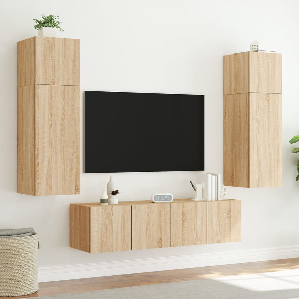 vidaXL Mueble de TV de pared con luces LED roble Sonoma 60x35x31 cm