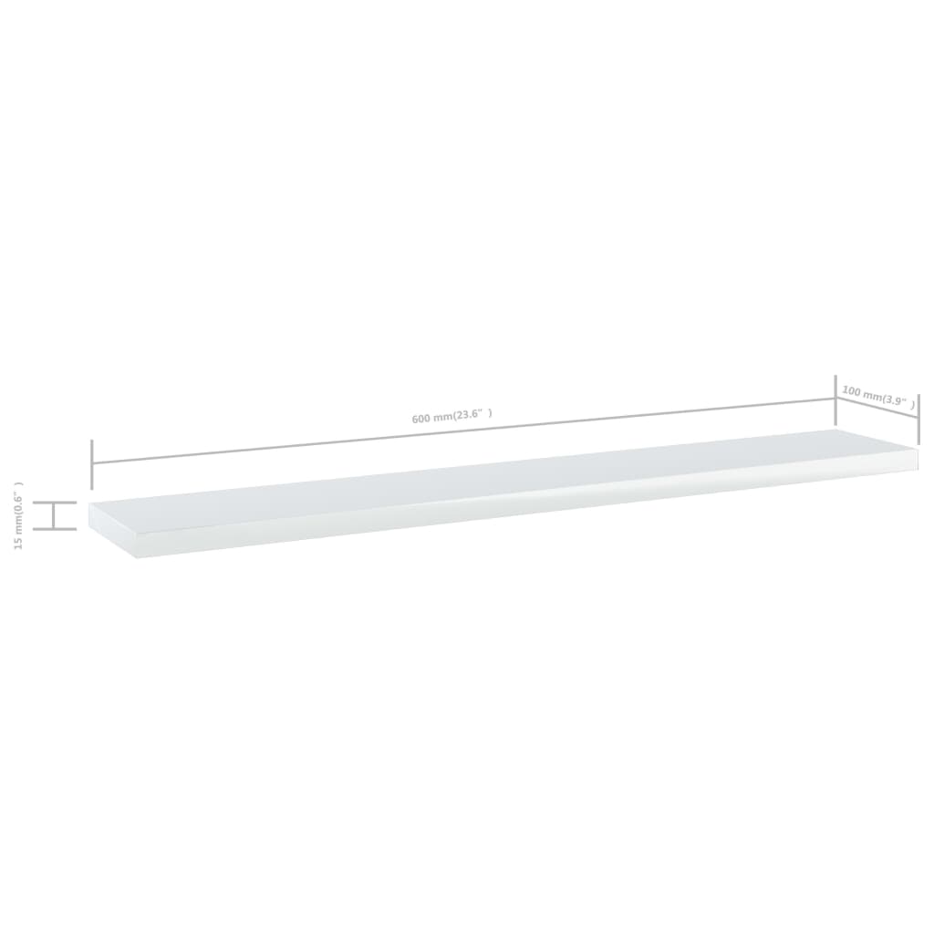 vidaXL Estante estantería 4uds contrachapada blanco brillo 60x10x1,5cm