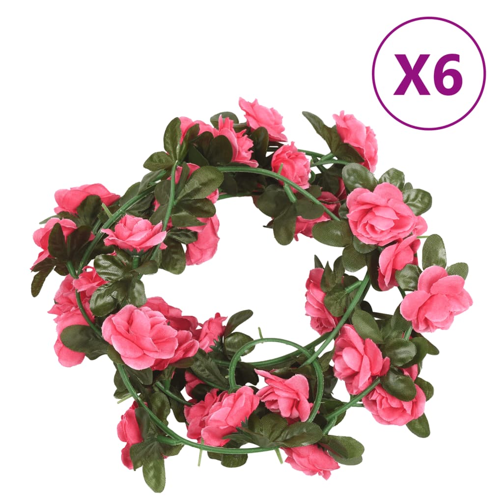 vidaXL Guirnaldas de flores artificiales 6 uds rojo y rosa 240 cm