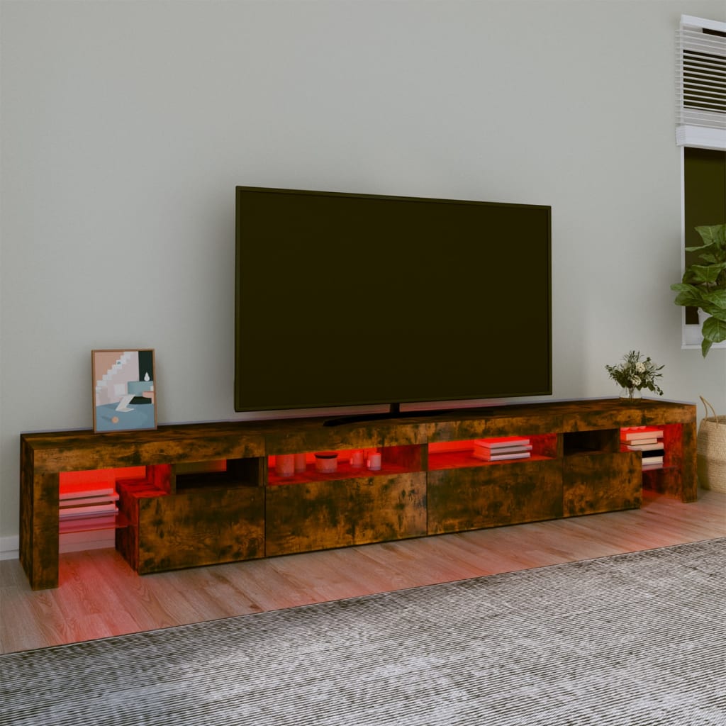 vidaXL Mueble de TV con luces LED color roble ahumado 260x36,5x40 cm