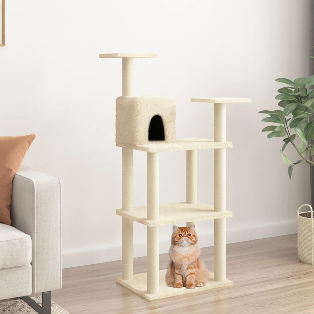 vidaXL Rascador para gatos con postes de sisal crema 119 cm