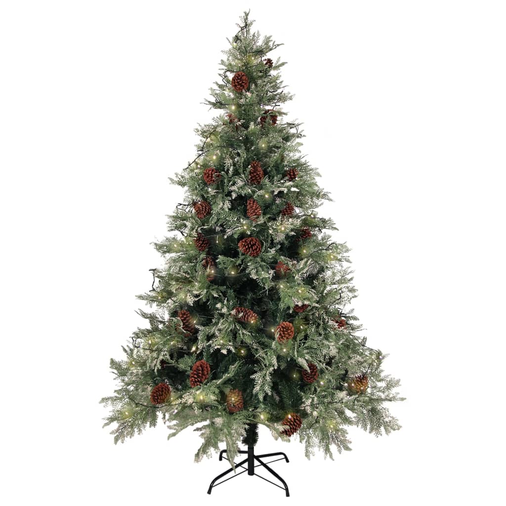 vidaXL Árbol de Navidad con luces y piñas PVC PE verde y blanco 120 cm