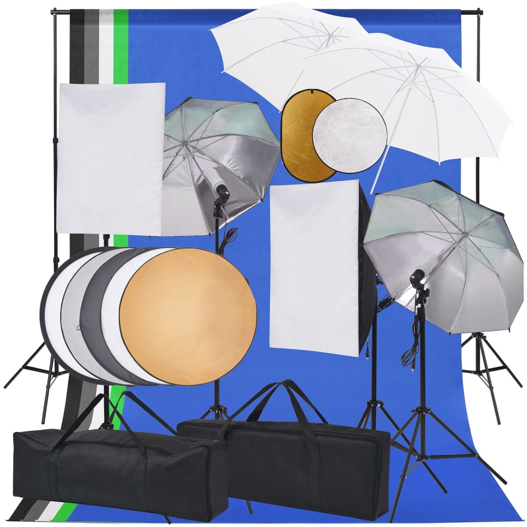 vidaXL Kit estudio fotográfico softbox, sombrillas, fondo y reflector