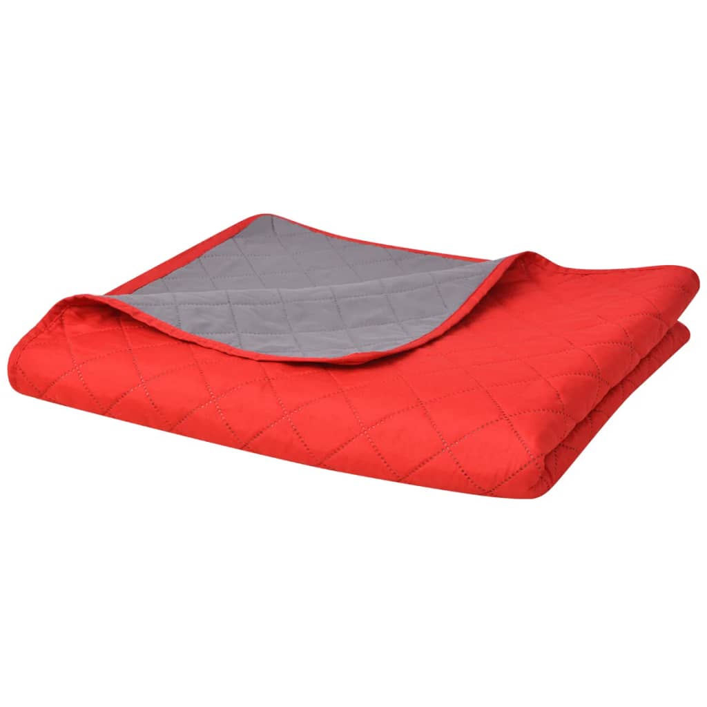 131556 vidaXL Double-sided Quilted Bedspread Red and Grey 220x240 cm