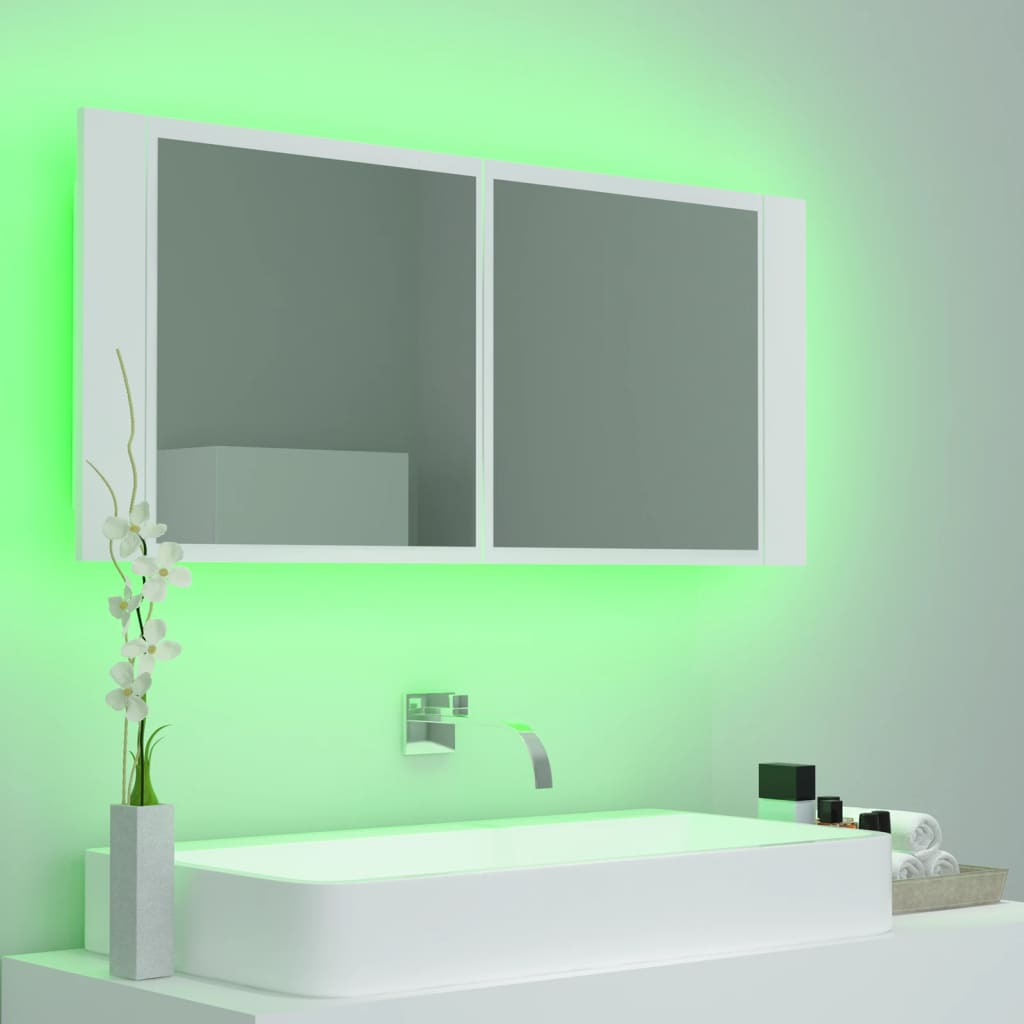 vidaXL Armario espejo de baño con luz LED acrílico blanco 100x12x45 cm