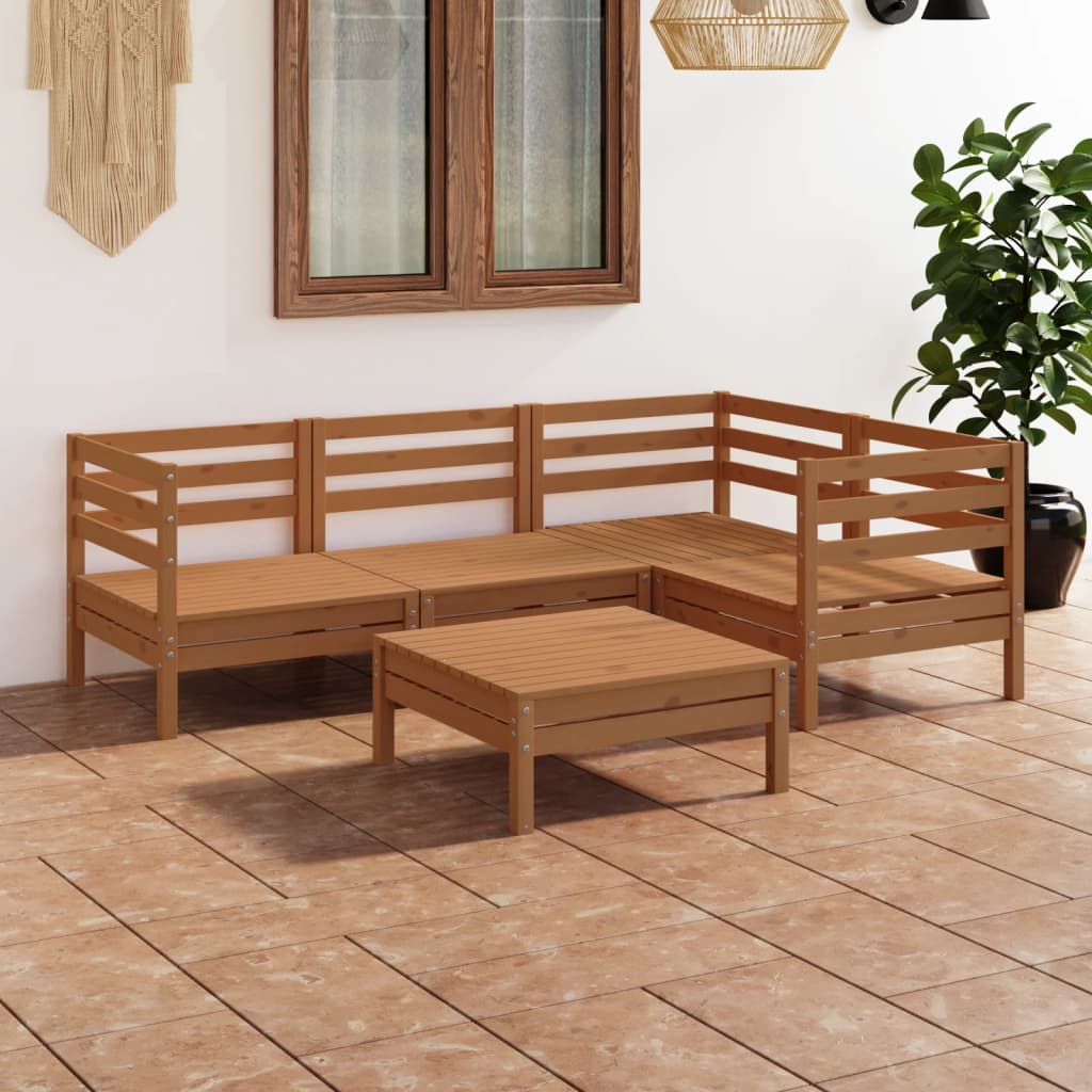 vidaXL Juego muebles de jardín 5 pzas madera maciza pino marrón miel
