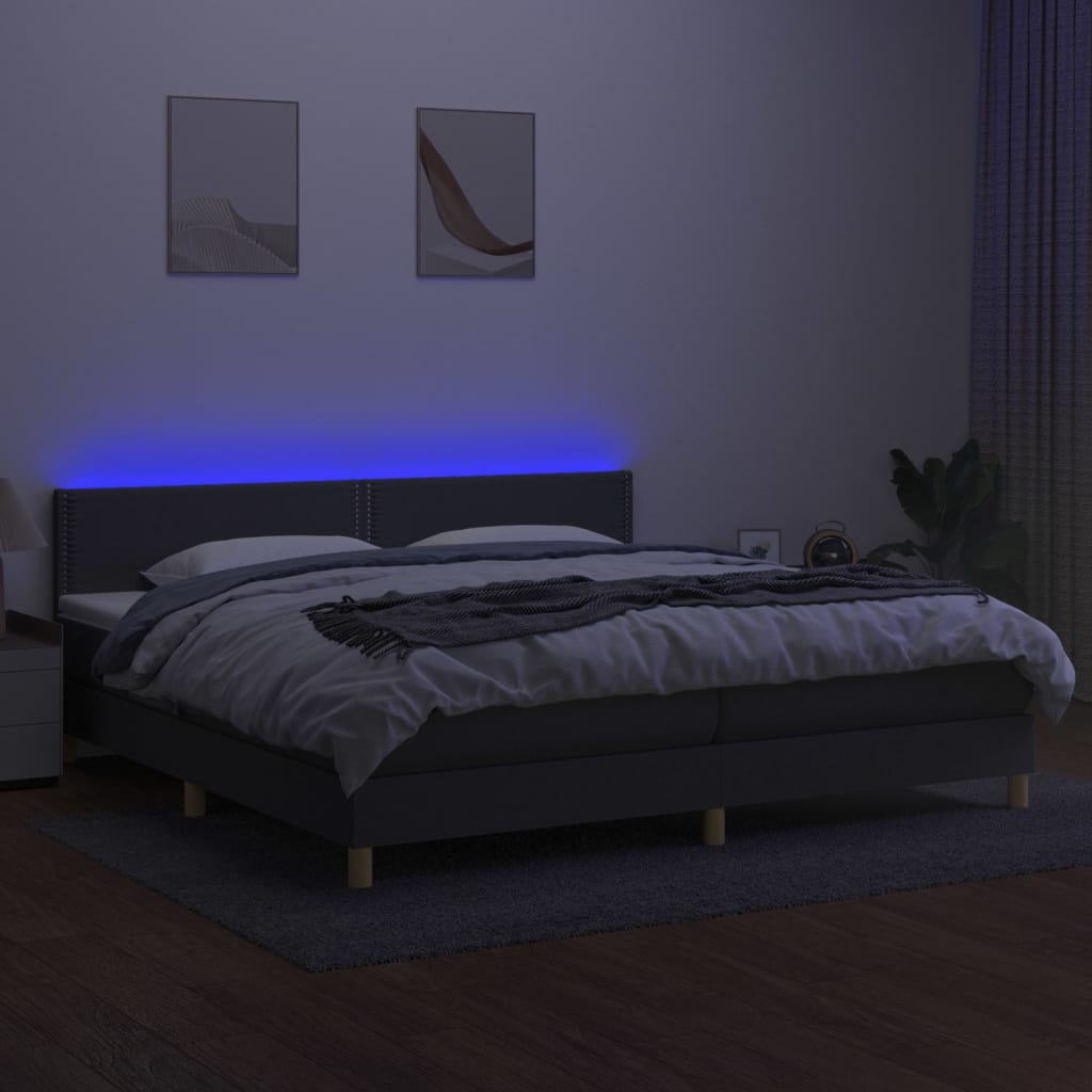 vidaXL Cama box spring con colchón y LED tela gris oscuro 200x200 cm