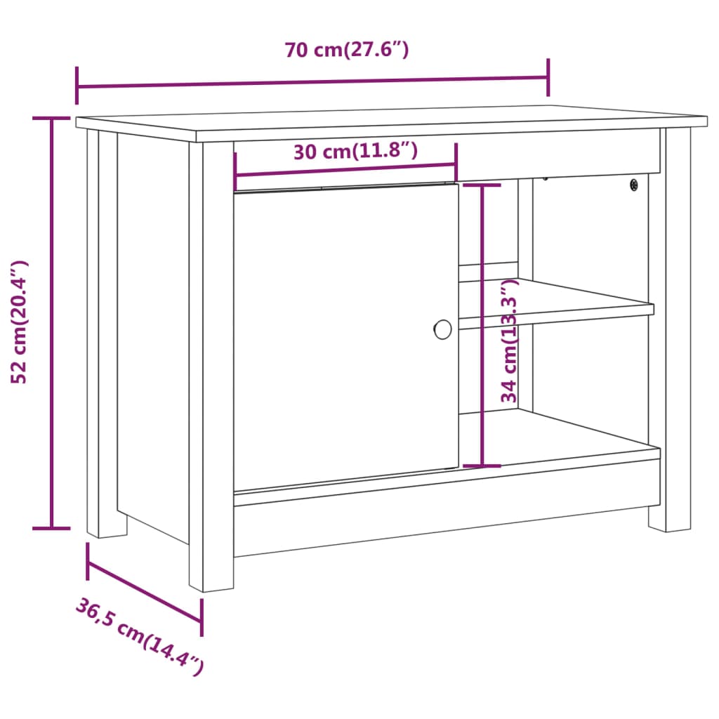 vidaXL Mueble de TV de madera maciza de pino gris 70x36,5x52 cm