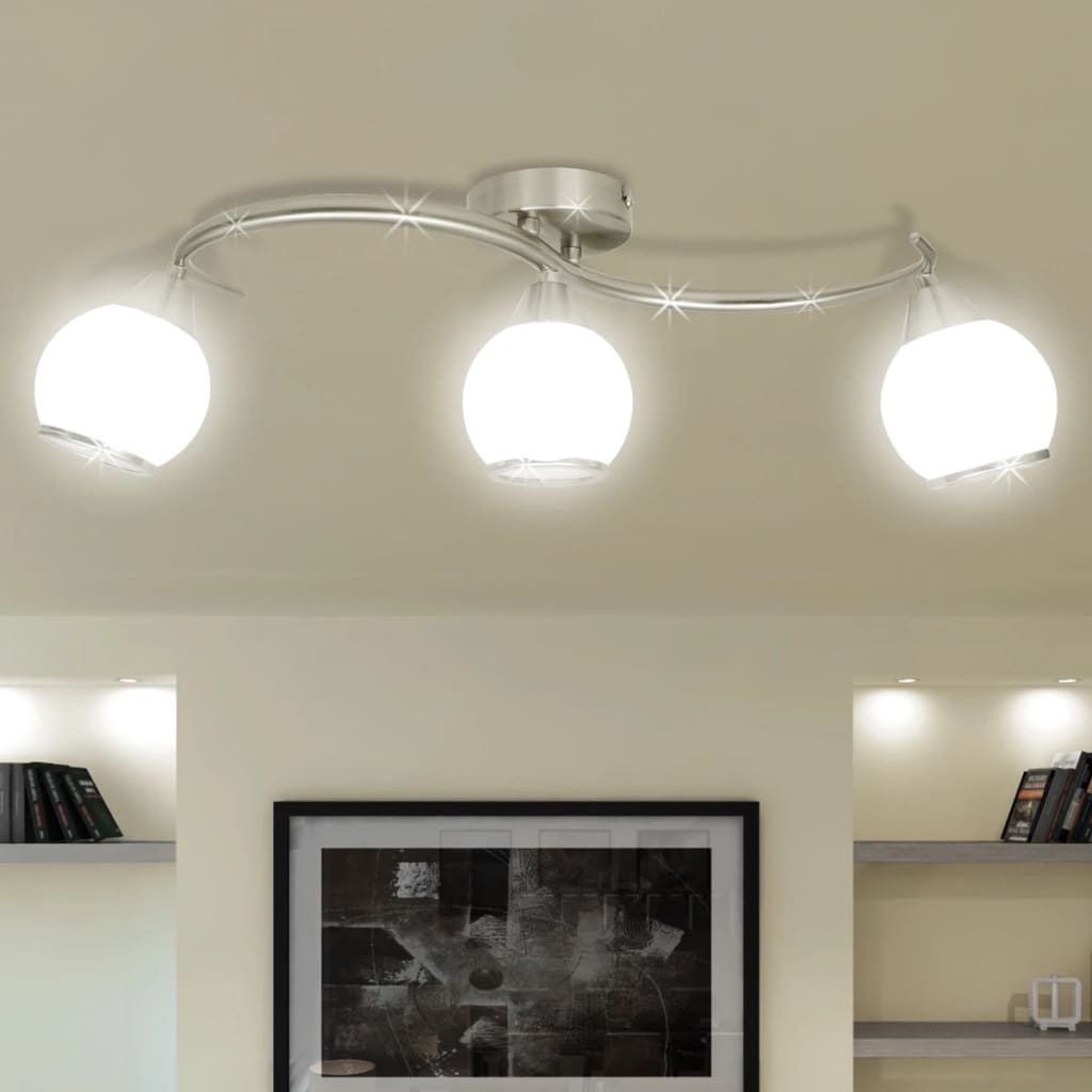 vidaXL Lámpara de techo de cristal y soporte curvado 3 bombillas E14