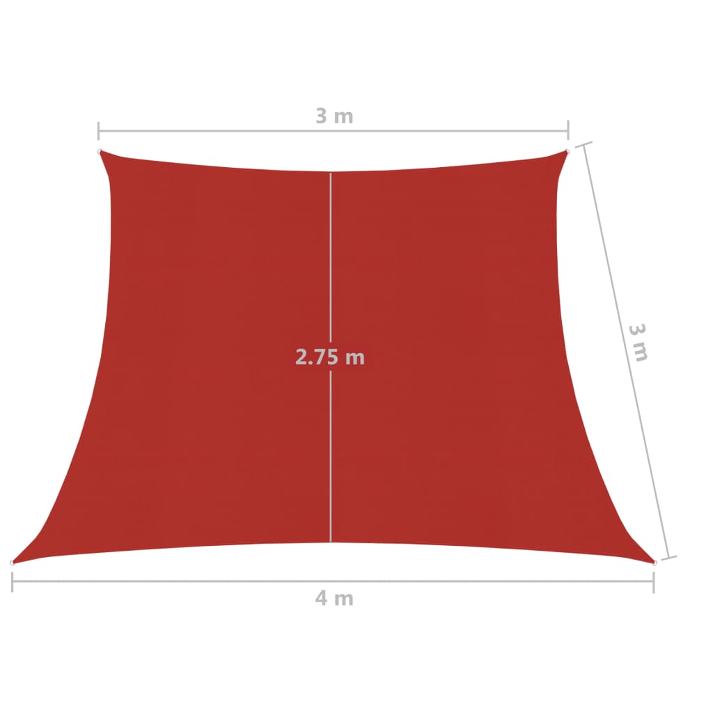 vidaXL Toldo de vela HDPE rojo 160 g/m² 3/4x3 m